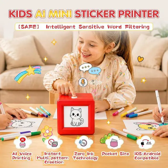 Alt view image 2 of 7 - Smart AI Voice Sticker Maker Machine for Kids, Red