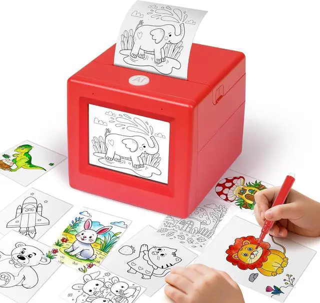 Main image of Smart AI Voice Sticker Maker Machine for Kids, Red