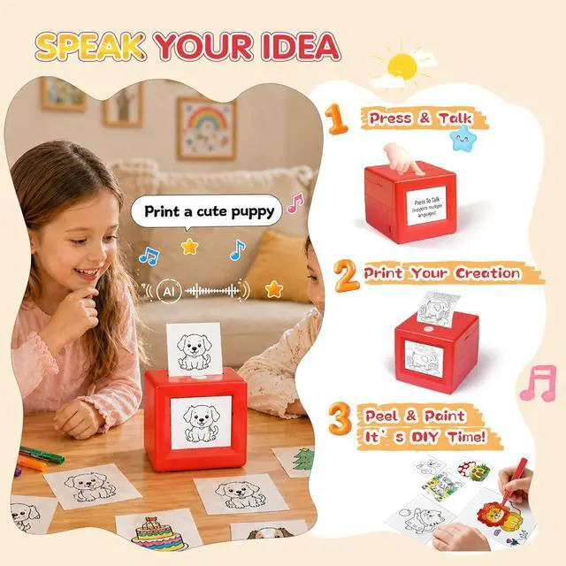 Alt view image 3 of 7 - Smart AI Voice Sticker Maker Machine for Kids, Red