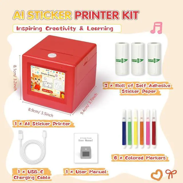 Alt view image 7 of 7 - Smart AI Voice Sticker Maker Machine for Kids, Red