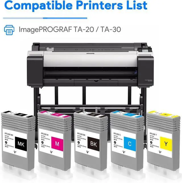 Alt view image 2 of 7 - PFI-030 Ink Cartridge 55ML Pigment Ink for Canon ImagePrograf TA-20 TA-30 Printer (5 Pack, Matte Black Cyan Magenta Yellow Black)
