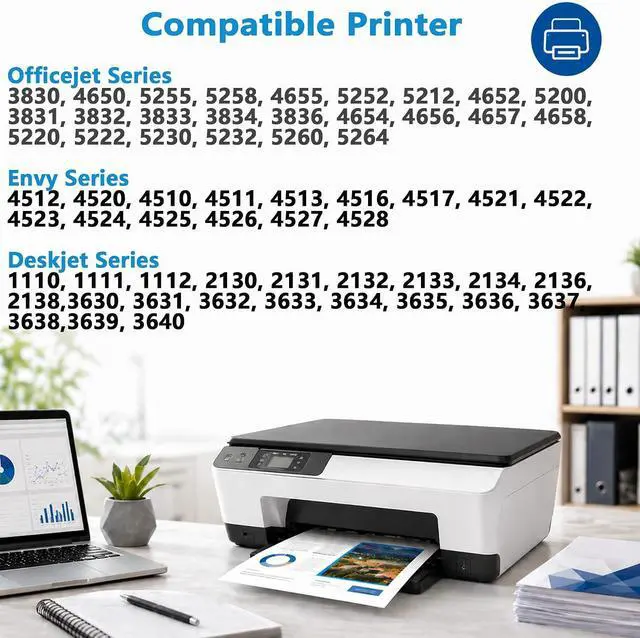 Alt view image 2 of 7 - 63XL Ink Cartridge Combo Pack Compatible for HP 63 HP63 XL Work for Envy 4520 Officejet 3830 4650 4652 5255 5258 5200 4655 Envy 4512 Deskjet 1112 2130 3630 Printer 2-Pack Black Color with V28.3.1 Chip