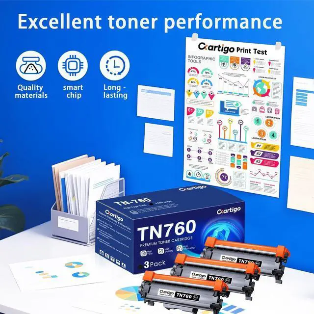 Alt view image 5 of 7 - TN760 Black High Yield Toner Cartridge 3 Pack Replacement for TN-760 TN 760 Compatible with Brother MFC-L2710DW MFC-L2750DW HL-L2350DW HL-L2370DW HL-L2395DW HL-L2390DW DCP-L2550DW Printer