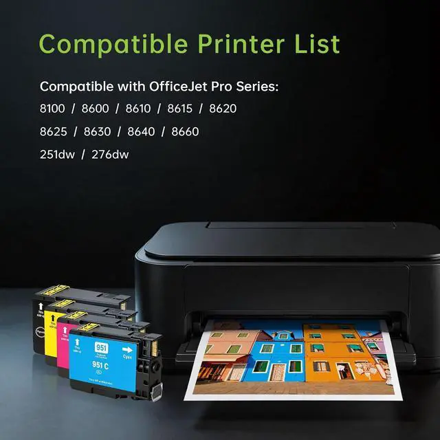 Alt view image 2 of 7 - MEGAIN 950XL 951XL Ink Cartridges Compatible for HP 950 951 Ink Cartridges Combo Pack for HP OfficeJet Pro 8600 8610 8615 8620 8630 8660 8640 8100 251DW 276DW, 4 Pack, Black Cyan Magenta Yellow