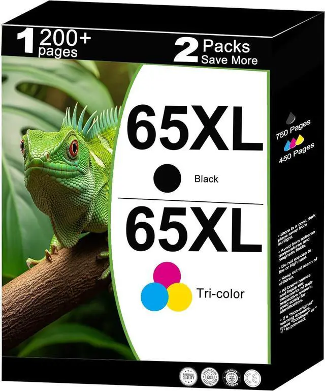 Main image of 65XL Ink Cartridge Combo Pack Compatible for HP 65 HP65 XL Fit for Officejet Envy 5055 DeskJet 3755 3700 3772 2600 3752 Envy 5000 5052 5070 AMP 100 120 Printer 2-Pack Black Tri-Color with V10.5.1 Chip