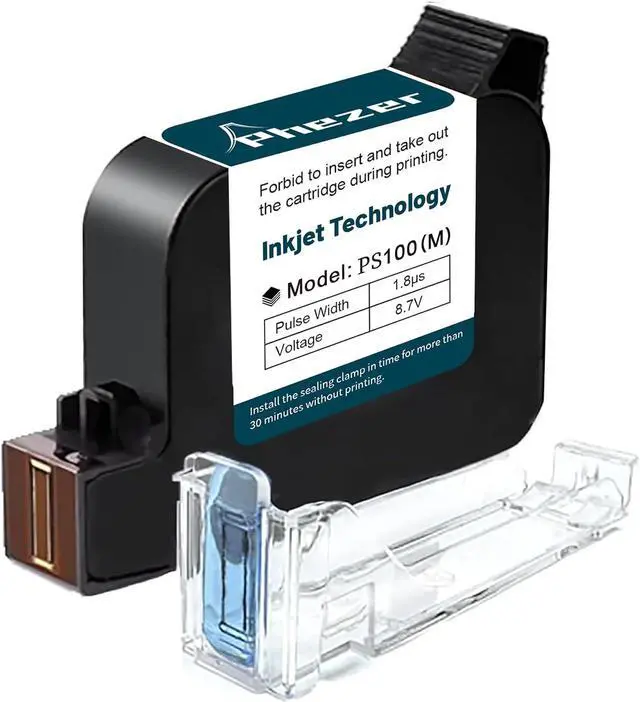 Main image of Phezer Original Quick Dry Solvent Ink Cartridge Replacement PS100 Handheld Inkjet Printer and Mini Inkjet Printer, Compatible for 1/2 inch/12.7mm Printer (Black (1 Pcs), 0.5inch, 42ml)