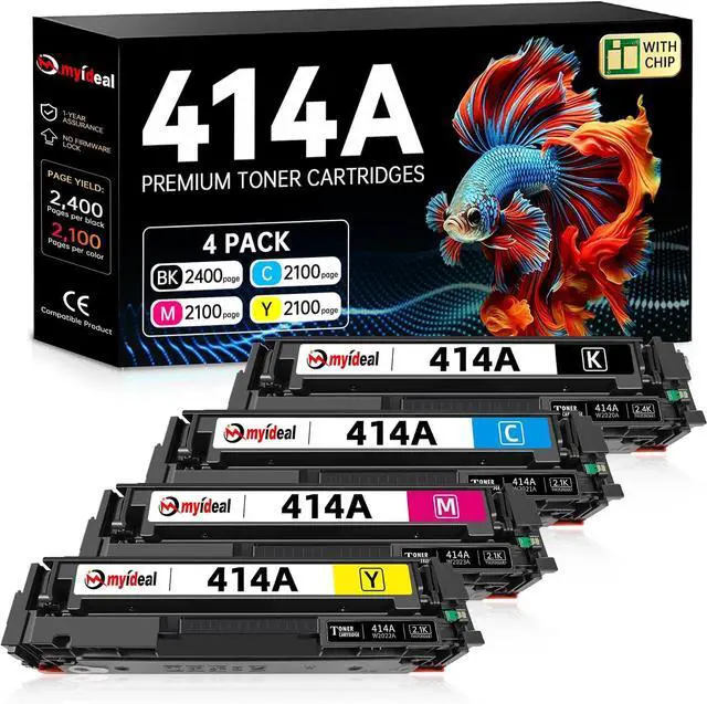 Main image of 414A Color Toner Cartridges 4 Pack with Pre-Installed Chips, Replacement for HP 414A Toner Cartridges 4 Pack W2020A W2021A W2022A W2023A, Compatible with M479fdw M479fdn M479dw M454dw M454dn M480f