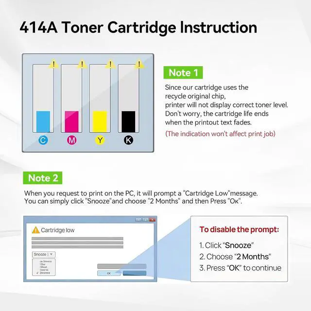 Alt view image 4 of 7 - 414A Color Toner Cartridges 4 Pack with Pre-Installed Chips, Replacement for HP 414A Toner Cartridges 4 Pack W2020A W2021A W2022A W2023A, Compatible with M479fdw M479fdn M479dw M454dw M454dn M480f