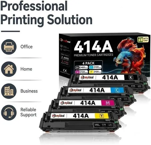 Alt view image 7 of 7 - 414A Color Toner Cartridges 4 Pack with Pre-Installed Chips, Replacement for HP 414A Toner Cartridges 4 Pack W2020A W2021A W2022A W2023A, Compatible with M479fdw M479fdn M479dw M454dw M454dn M480f