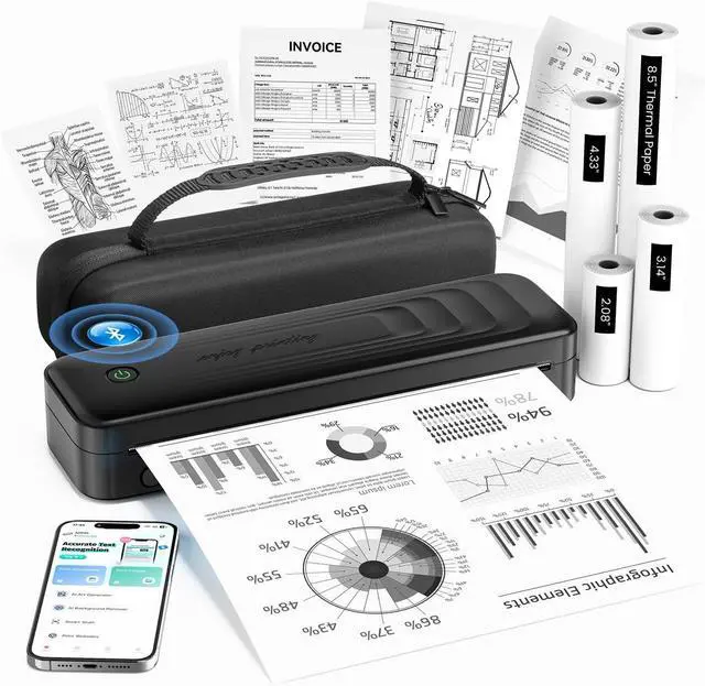 Main image of TATTMUSE Inkless Portable Printer for Travel, Wireless Thermal Printer Support 8.5" X 11" Letter & A4 Thermal Paper, Small Mobile Compact Printer with Carry Case & 4 Rolls Thermal Paper
