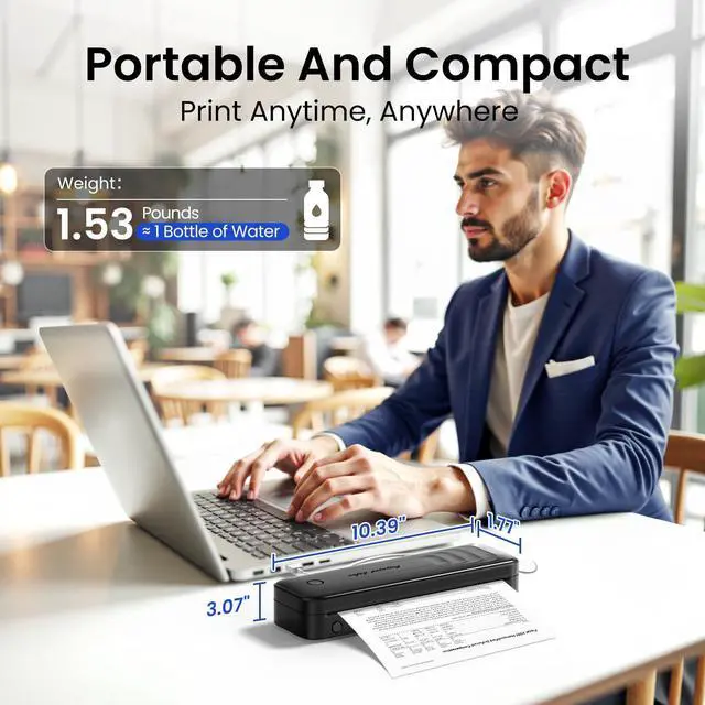 Alt view image 4 of 6 - TATTMUSE Inkless Portable Printer for Travel, Wireless Thermal Printer Support 8.5" X 11" Letter & A4 Thermal Paper, Small Mobile Compact Printer with Carry Case & 4 Rolls Thermal Paper