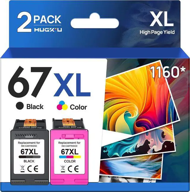 Main image of 67XL Ink Cartridges Black/Color Combo Pack Replacement for HP Ink 67 67XL Ink Cartridges Work for HP DeskJet 2827e 2855e 4227e 2842e 2800 4155e 2755e 2755 2852e Envy 6055e 6455e (1 Black,1 Tri-colo1
