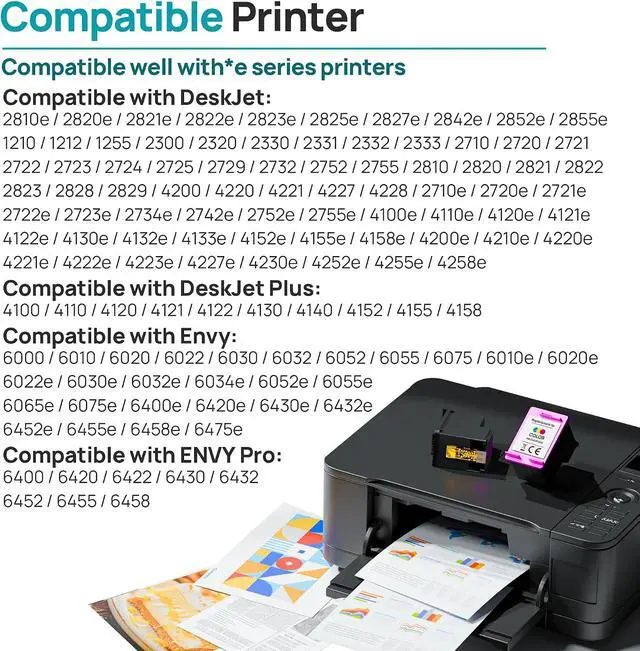 Alt view image 2 of 7 - 67XL Ink Cartridges Black/Color Combo Pack Replacement for HP Ink 67 67XL Ink Cartridges Work for HP DeskJet 2827e 2855e 4227e 2842e 2800 4155e 2755e 2755 2852e Envy 6055e 6455e (1 Black,1 Tri-colo1
