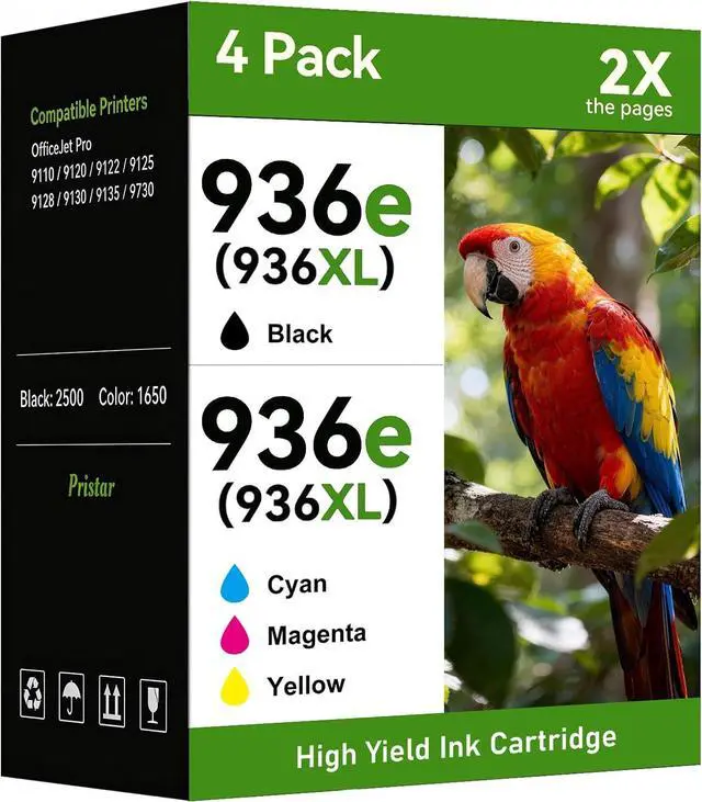 Main image of Pristar 936 Ink Cartridges Combo Pack Replacement for HP 936 Ink Cartridges 936e HP936 Compatible with HP Officejet Pro 9125e 9120e 9135e 9120 9130 9730 9730e Printers, High Yield 4 Pack (BK/C/M/Y)