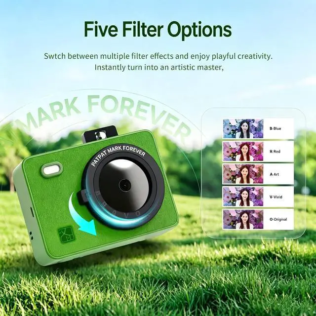 Alt view image 7 of 7 - Bisofice Z5 Portable Photo Printer Instant Camera 271 Dpi Resolution 5 Filters LED Flash Light 5000K-6000K Color Temperature Pop-up Viewfinder with 10 Sheets Photo Paper (Green)
