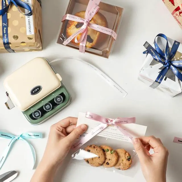 Alt view image 3 of 7 - Phomemo P15 Ribbon Printer, Rich Text/Icon Custom Ribbons Mini Bluetooth Portable Label Maker Machine with Tape, Cloth Tag, DIY Craft, Wedding Bouquet, Party Favor, Ribbon Wrap