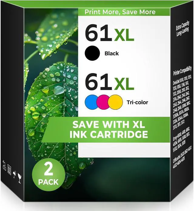 Main image of 61XL 61 Ink Cartridges for HP Printers Envy 4500 5530 Compatible for HP Ink 61XL HP61 61 XL Black and Color Combo Pack for Officejet 4630 4635 Envy 4502 5535 Deskjet 1000 1510 2050 2510 2540, 2-Pack