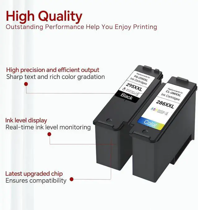 Alt view image 7 of 7 - PG-295 XXL CL-286 XXL TS6520 Ink Cartridges Black Color Replacement for Canon 295 286 PG-295XL CL-286XL for Canon Pixma ts4320 Ink Compatible with Pixma TR7120, TS6520, TS4320, High Yield ( 2 Pack )