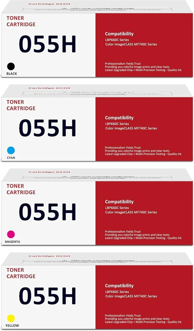 Main image of 055 H 4-Pack Toner Cartridges High Capacity - Black, Cyan, Magenta, Yellow Toner Replacement for Canon 055 Toner Cartridges Compatible with MF743Cdw, MF741Cdw, MF745Cdw, MF746Cdw, LBP664Cdw Printer
