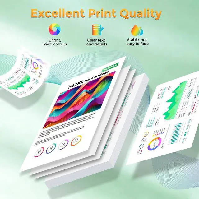 Alt view image 5 of 7 - 902XL Ink Cartridges Replacement for HP 902 XL 902XL Ink Cartridges Combo Pack 4 Pack Works with Office Jet 6954 6958 6962 Office Jet Pro 6968 6975 6978 Printer Ink Black Color Cyan Magenta Yellow