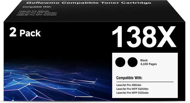 Main image of 138X Black Toner Cartridge Compatible for HP MFP 3101fdw 3101sdw 3001dw 2PK