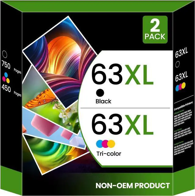 Main image of 63XL Ink Cartridge Black and Color Replacement for HP 63XL Combo Pack