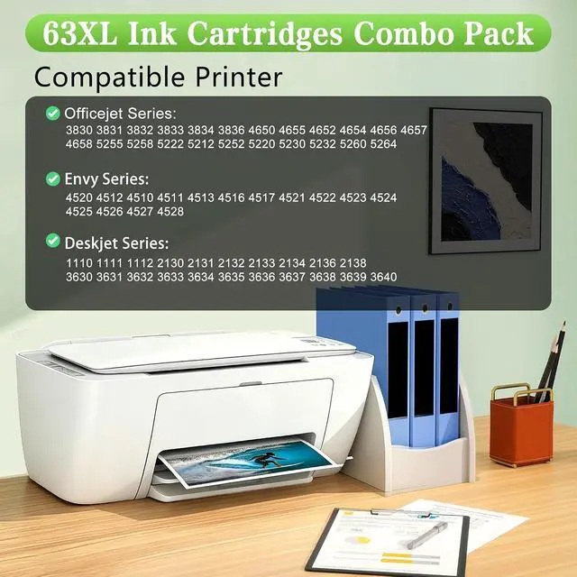 Alt view image 2 of 7 - 63XL Ink Cartridge Black and Color Replacement for HP 63XL Combo Pack