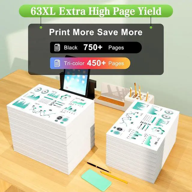 Alt view image 3 of 7 - 63XL Ink Cartridge Black and Color Replacement for HP 63XL Combo Pack