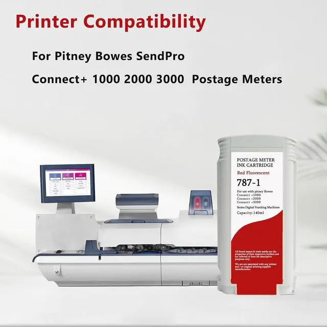 Alt view image 2 of 7 - 787-1 Ink Cartridge Fluorescent Red Compatible with Pitney Bowes SendPro Connect+ 1000 2000 3000(140ML)