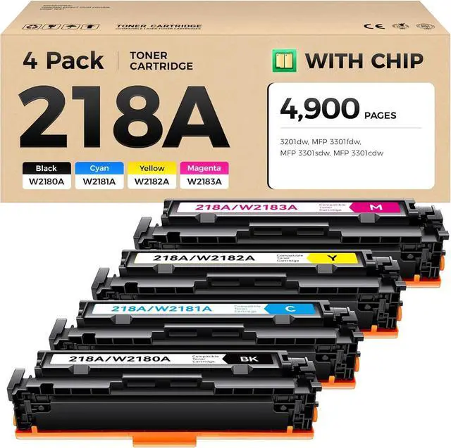 Main image of 218A Toner Cartridges with Chip Compatible for HP 218A W2180A 218X Cartridge Works with Color LaserJet Pro 3201dw MFP 3301fdw 3301cdw 3301sdw Printer W2180X High Yield 4-Pack Black Cyan Yellow Magenta