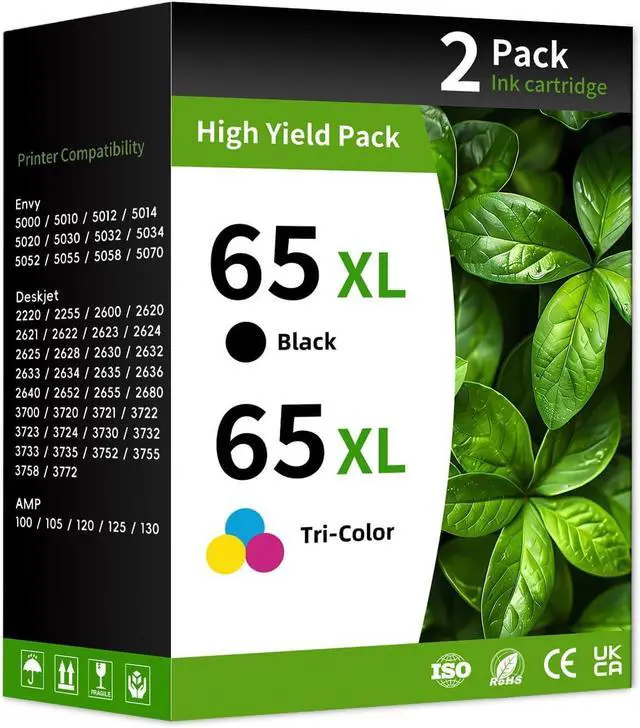 Main image of 65XL 65 Ink Cartridge Combo Pack Compatible for Hp 65XL Ink Cartridges Latest Upgrade Work with HP Envy 5055 Deskjet 3755 3700 3752 3772 2600 Envy 5052 5000 (1 Black 1 Tri-Color)