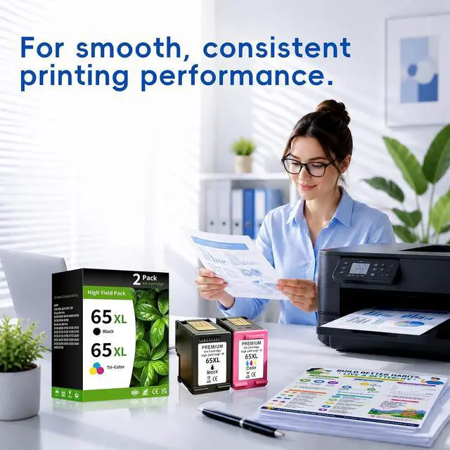 Alt view image 4 of 7 - 65XL 65 Ink Cartridge Combo Pack Compatible for Hp 65XL Ink Cartridges Latest Upgrade Work with HP Envy 5055 Deskjet 3755 3700 3752 3772 2600 Envy 5052 5000 (1 Black 1 Tri-Color)