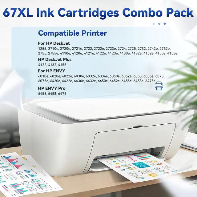 Alt view image 2 of 7 - 67 67XL Ink Cartridges Black/Color Combo Pack for HP Ink 67 XL HP67XL (2PK)