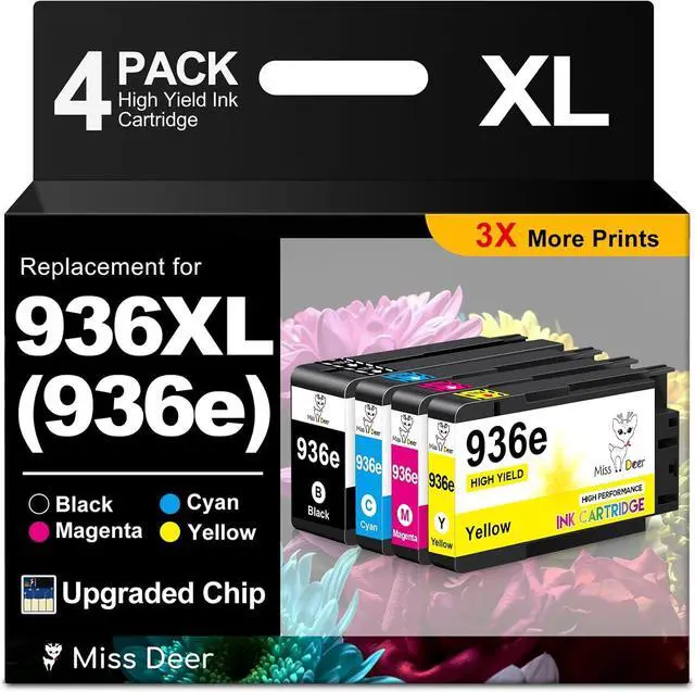 Main image of Miss Deer 936 XL Ink Cartridges 4-Pack Upgraded Chip Compatible for HP 9125