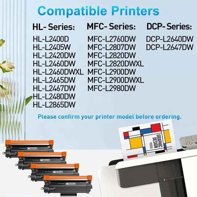 Alt view image 2 of 6 - Compatible Toner Cartridge Replacement for Brother TN830XL TN830 XL/V/R TN-830XL for DCP-L2640DW HL-L2460DW HL-L2405W HL-L2480DW MFC-L2820DW MFC-L2760DW MFC-L2900DW Printer (Black, 4-Pack)