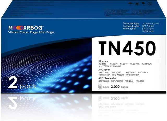 Main image of TN450 Black Toner Cartridge High Yield 2-Pack Replacement for Brother TN450