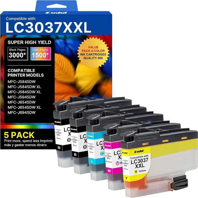 Main image of LC3037XXL LC3037 BK/C/M/Y Ink Cartridges for Brother LC3037 Ink Cartridges Work for MFC-J5945DW MFC-J6545DW MFC-J5845DW MFC-J5845DWXL MFC-J6545DWXL MFC-J6945DW Printers, Black and Color 5 Pack