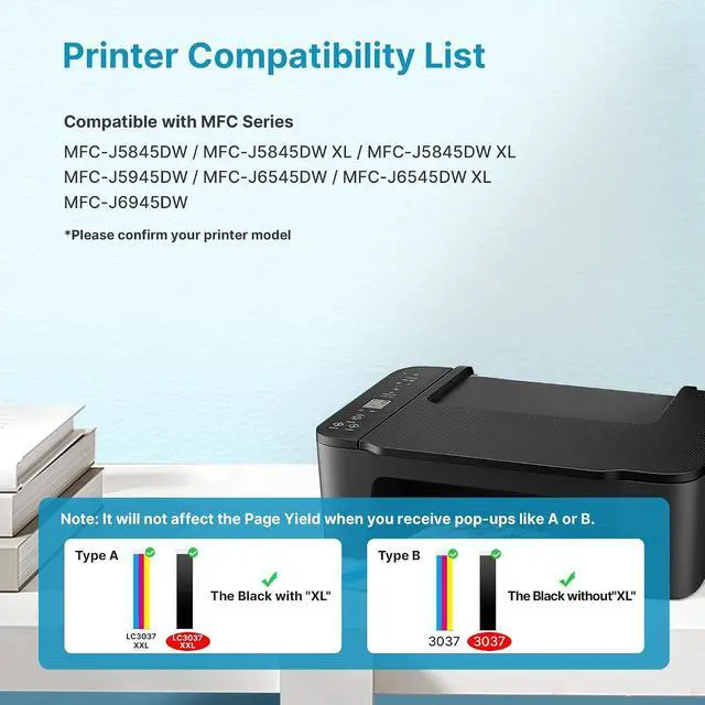 Alt view image 2 of 7 - LC3037XXL LC3037 BK/C/M/Y Ink Cartridges for Brother LC3037 Ink Cartridges Work for MFC-J5945DW MFC-J6545DW MFC-J5845DW MFC-J5845DWXL MFC-J6545DWXL MFC-J6945DW Printers, Black and Color 5 Pack