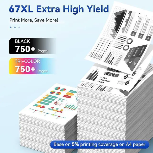 Alt view image 3 of 7 - 67 67XL Ink Cartridges Black/Color Combo Pack for HP Ink 67 XL HP67XL (2PK)