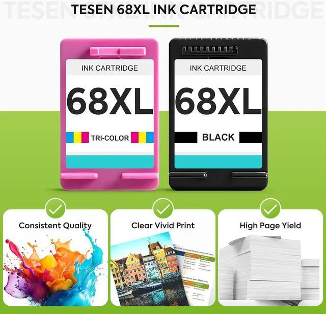 Alt view image 6 of 7 - TESEN 68XL Ink Cartridges Black Color 2-Pack Replacement for HP Ink 68 68e