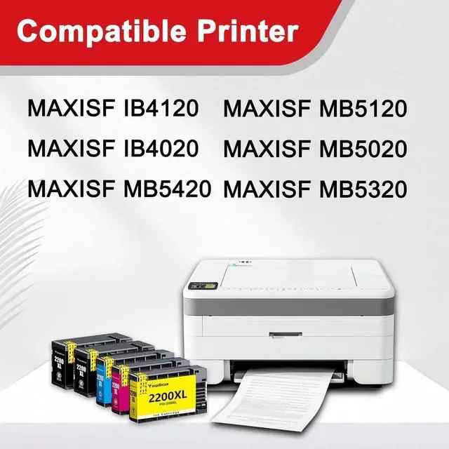 Alt view image 2 of 7 - PGI-2200XL Ink Cartridges 5-Pack Compatible PGI 2200XL 2200 Ink Replacement for Canon 2200XL Ink Cartridge with Maxify 2200 MB5320 IB4120 IB4020 MB5020 MB5420 MB5120 Printer (2BK, 1C, 1M, 1Y)
