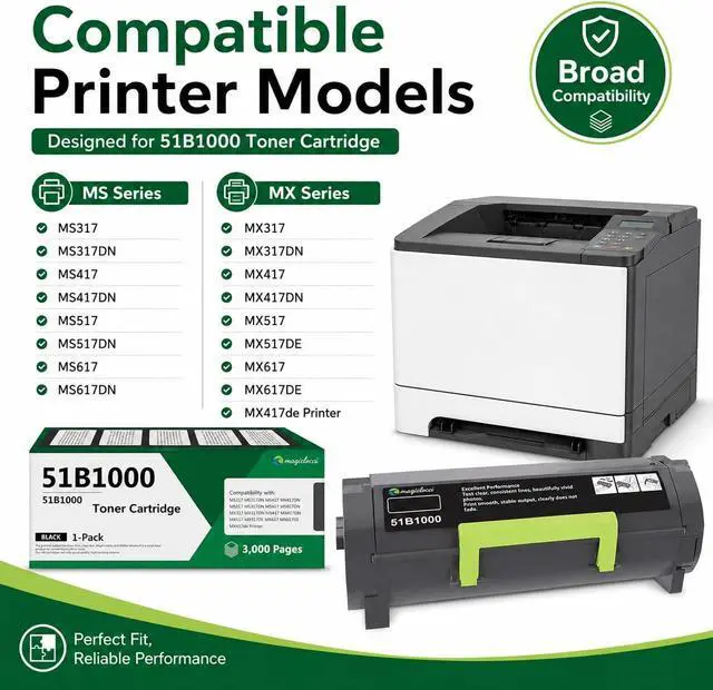 Alt view image 2 of 6 - 51B1000 Black High Yield Toner Cartridge (1-Pack, 3,000 Pages) Compatible Replacement for Lexmark 51B1000 Toner Cartridge Work for MS317dn MS417dn MS517dn MS617dn MX317dn Printer