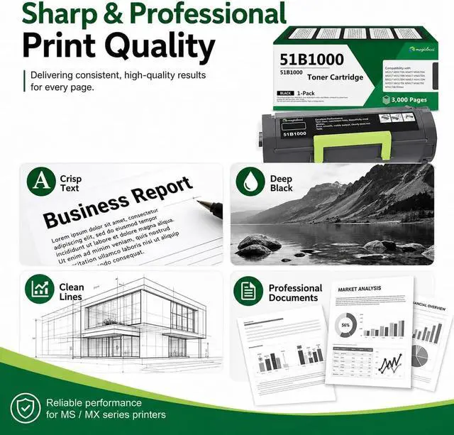Alt view image 5 of 6 - 51B1000 Black High Yield Toner Cartridge (1-Pack, 3,000 Pages) Compatible Replacement for Lexmark 51B1000 Toner Cartridge Work for MS317dn MS417dn MS517dn MS617dn MX317dn Printer