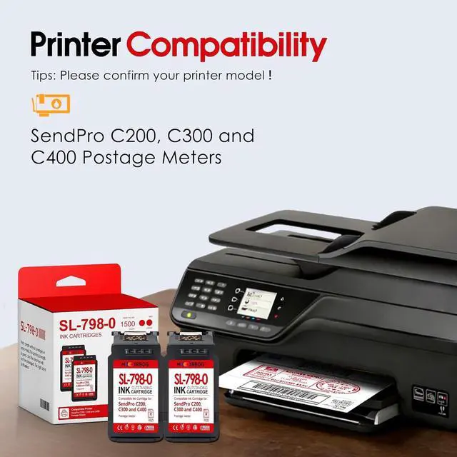 Alt view image 2 of 7 - SL-798-0 Red Ink Cartridges (2-Pack, 17 ML) Compatible for Pitney Bowes SL-798-0 Fluorescent Red Ink Cartridge for Postage Meters for SendPro C200, C300 and C400 Postage Meters