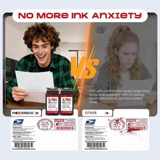 Alt view image 6 of 7 - SL-798-0 Red Ink Cartridges (2-Pack, 17 ML) Compatible for Pitney Bowes SL-798-0 Fluorescent Red Ink Cartridge for Postage Meters for SendPro C200, C300 and C400 Postage Meters