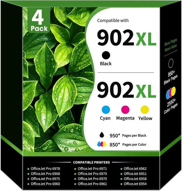 Main image of 902XL 902 Ink Cartridges 4-Pack (BK/C/M/Y) Replacement for HP 902XL Ink
