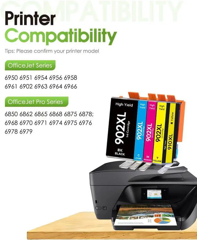 Alt view image 2 of 7 - 902XL 902 Ink Cartridges 4-Pack (BK/C/M/Y) Replacement for HP 902XL Ink