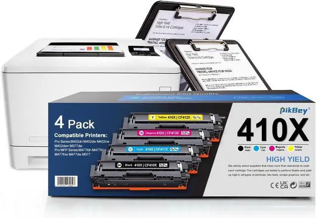 Main image of 410X Toner Cartridge High Yield 4-Pack (Black/Cyan/Yellow/Magenta) Replacement for HP 410X Toner Compatible for Laser Pro M452dw M452dn M452nw MFP M477fdw M477fnw Printer