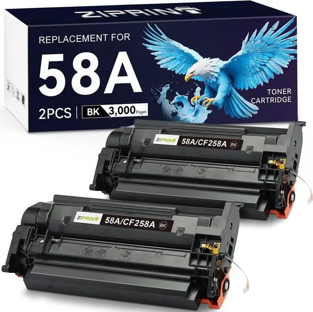 Main image of ZIPRINT 58A Toner Cartridge Black 2 Pack CF258A LaserJet 58a with Chip