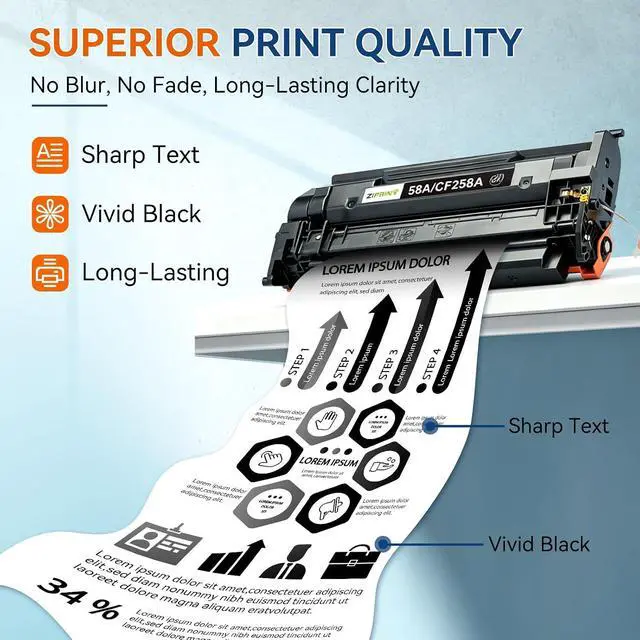Alt view image 4 of 7 - ZIPRINT 58A Toner Cartridge Black 2 Pack CF258A LaserJet 58a with Chip